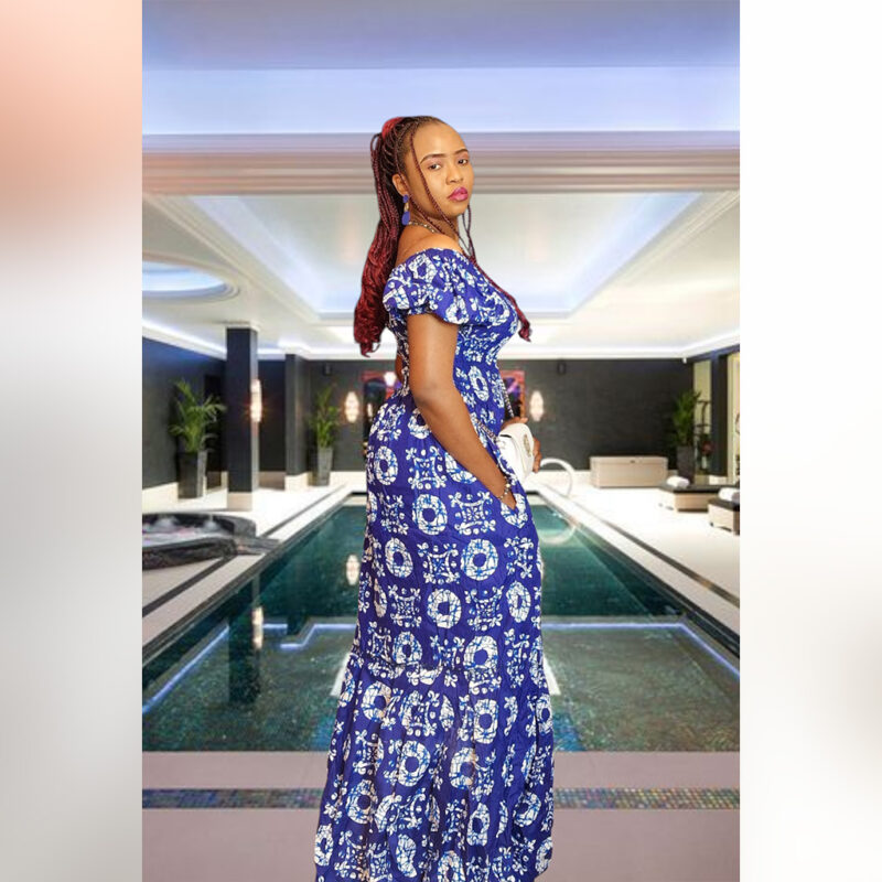 Dunke: Off-Shoulder Blue Ankara Maxi Dress – Royal Charm - Image 4