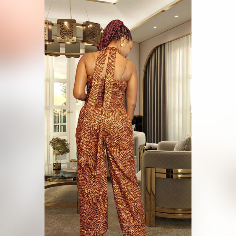 Morolake: Halter-Neck Ankara Jumpsuit – Bronze Swirl Elegance - Image 7