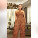 Morolake: Halter-Neck Ankara Jumpsuit – Bronze Swirl Elegance