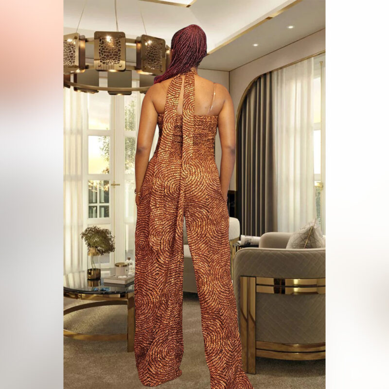 Morolake: Halter-Neck Ankara Jumpsuit – Bronze Swirl Elegance - Image 14
