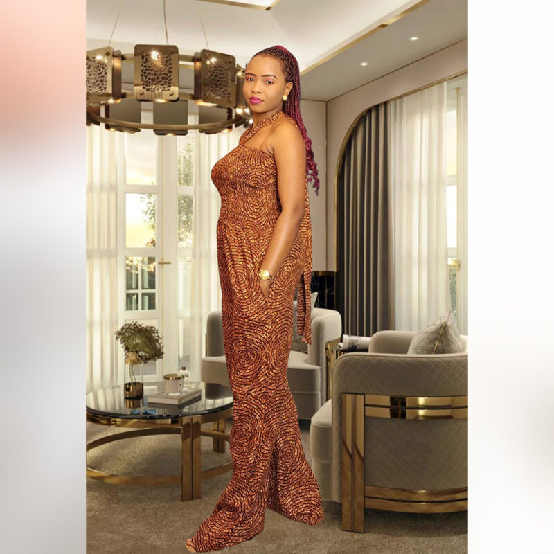 Morolake: Halter-Neck Ankara Jumpsuit – Bronze Swirl Elegance - Image 13