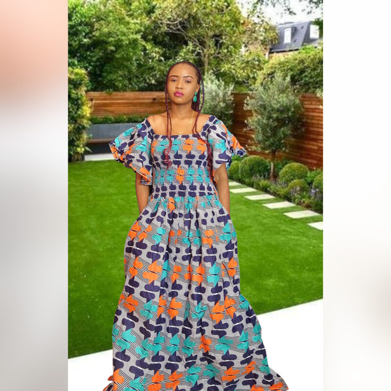 Asake: Off-Shoulder Ankara Maxi Dress – Garden Bloom
