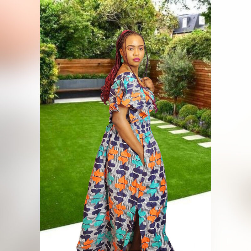 Asake: Off-Shoulder Ankara Maxi Dress – Garden Bloom - Image 7
