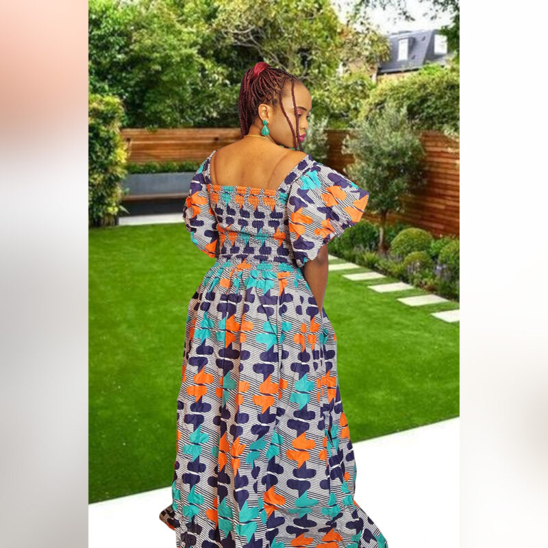 Asake: Off-Shoulder Ankara Maxi Dress – Garden Bloom - Image 8