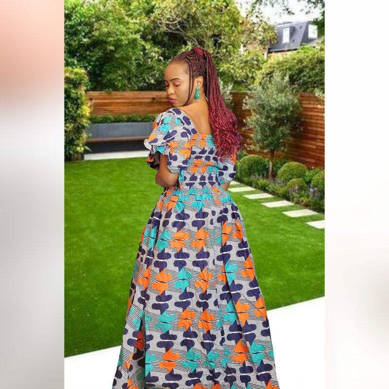 Asake: Off-Shoulder Ankara Maxi Dress – Garden Bloom - Image 4