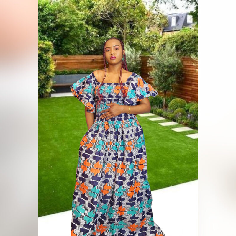 Asake: Off-Shoulder Ankara Maxi Dress – Garden Bloom - Image 2