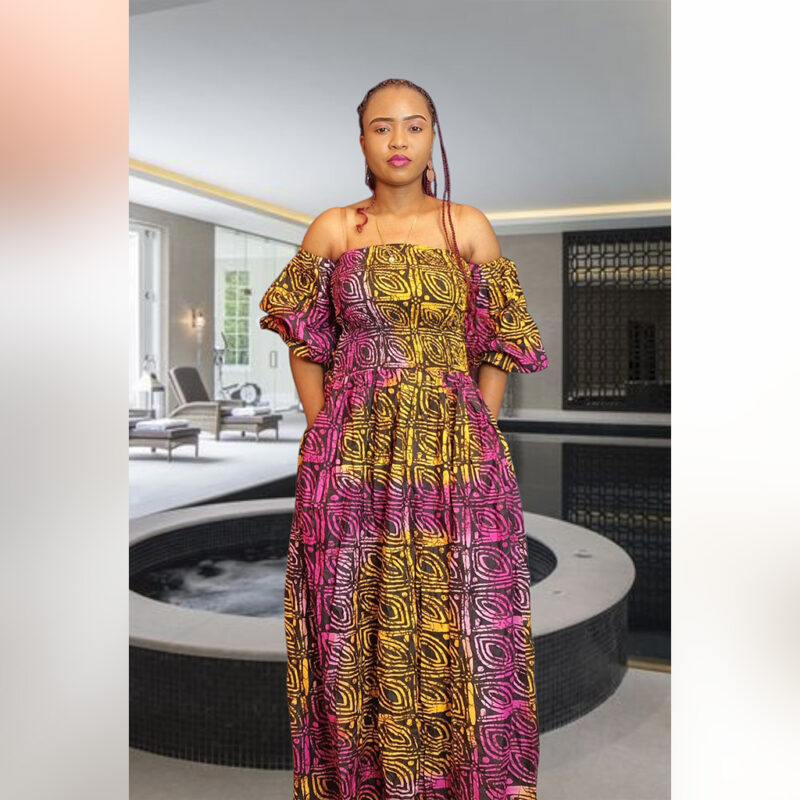 Asabi: Sunset Swirl Ankara Maxi Dress