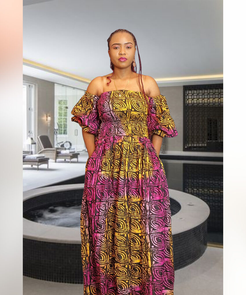 Asabi: Sunset Swirl Ankara Maxi Dress