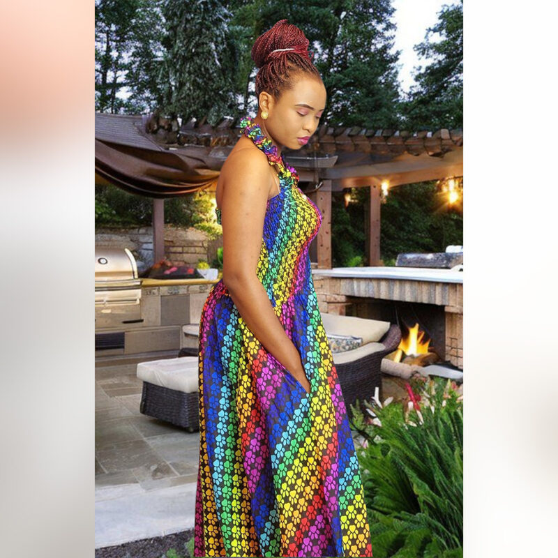 Kemi: Rainbow Radiance Ankara Halter Neck Gown - Image 8
