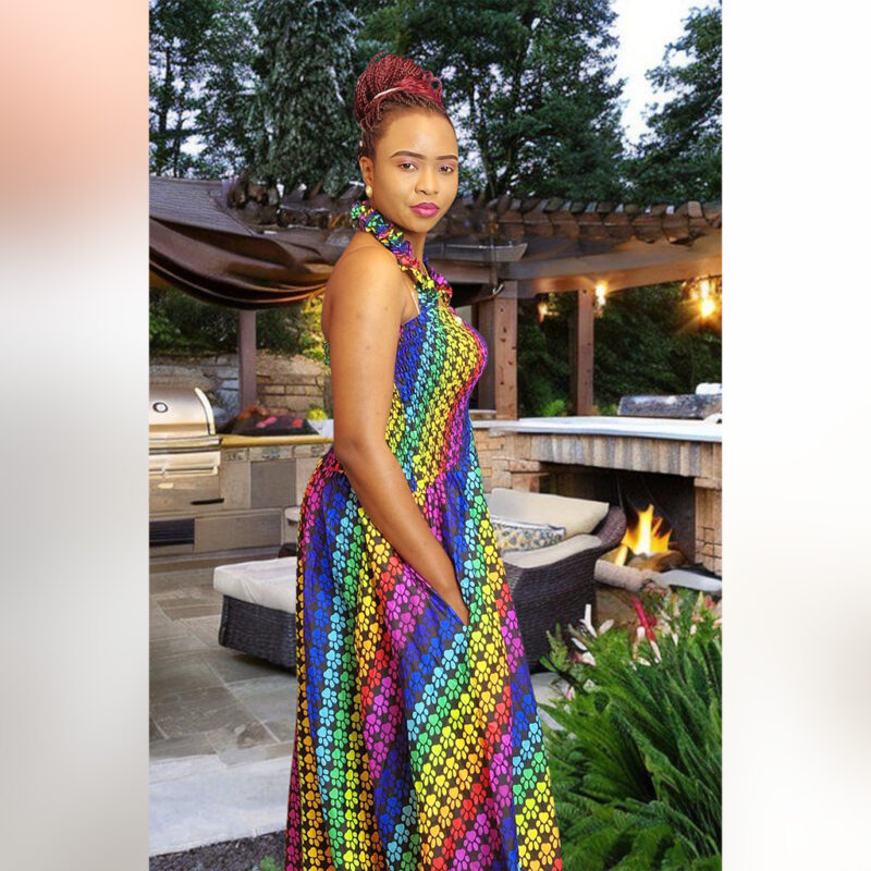 Kemi: Rainbow Radiance Ankara Halter Neck Gown - Image 10