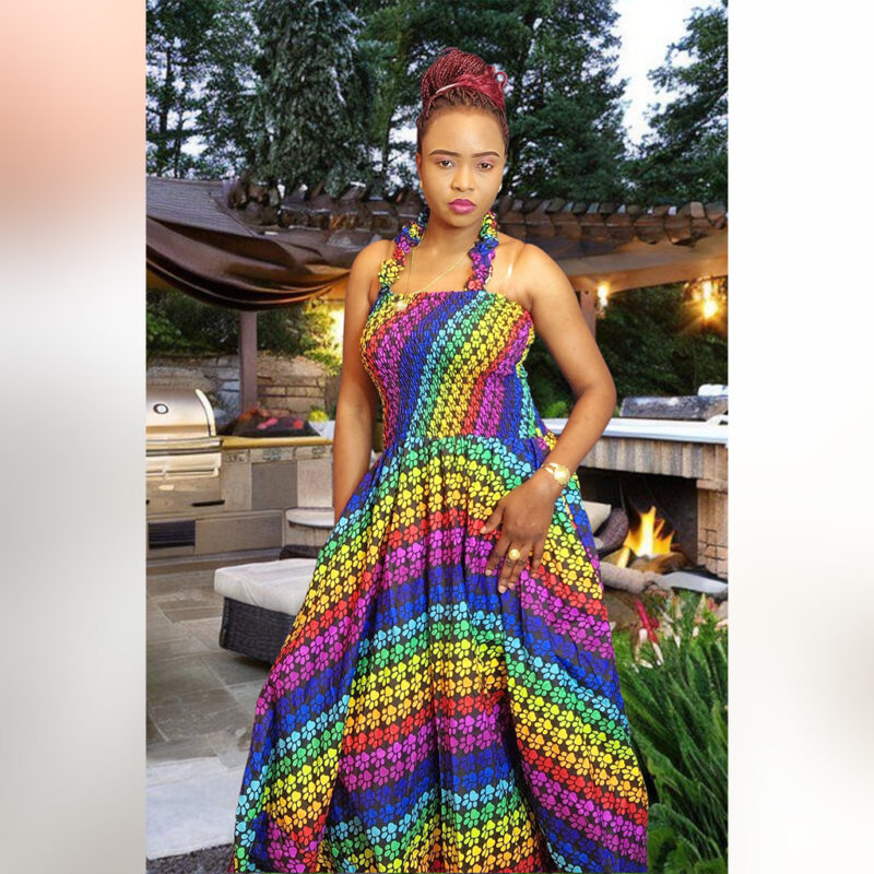 Kemi: Rainbow Radiance Ankara Halter Neck Gown