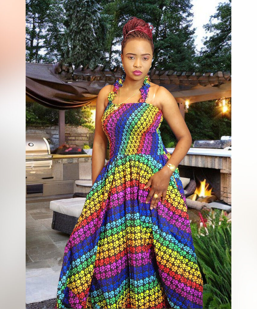 Kemi: Rainbow Radiance Ankara Halter Neck Gown