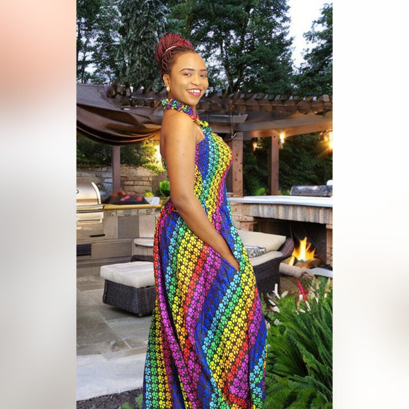 Kemi: Rainbow Radiance Ankara Halter Neck Gown - Image 2