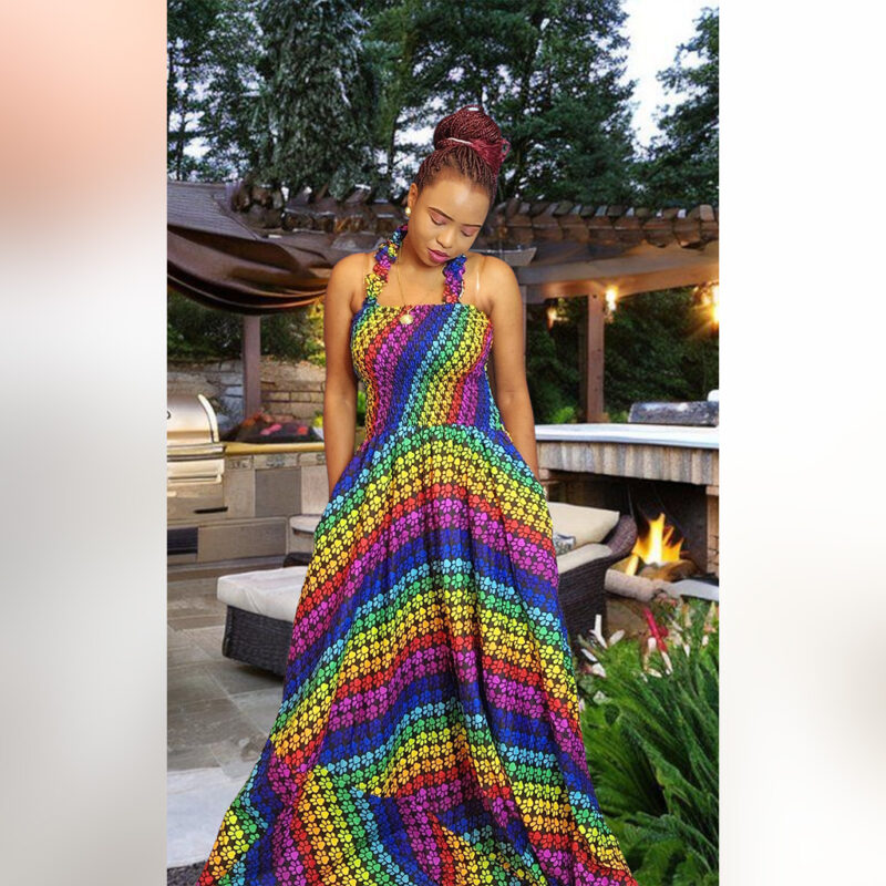 Kemi: Rainbow Radiance Ankara Halter Neck Gown - Image 4