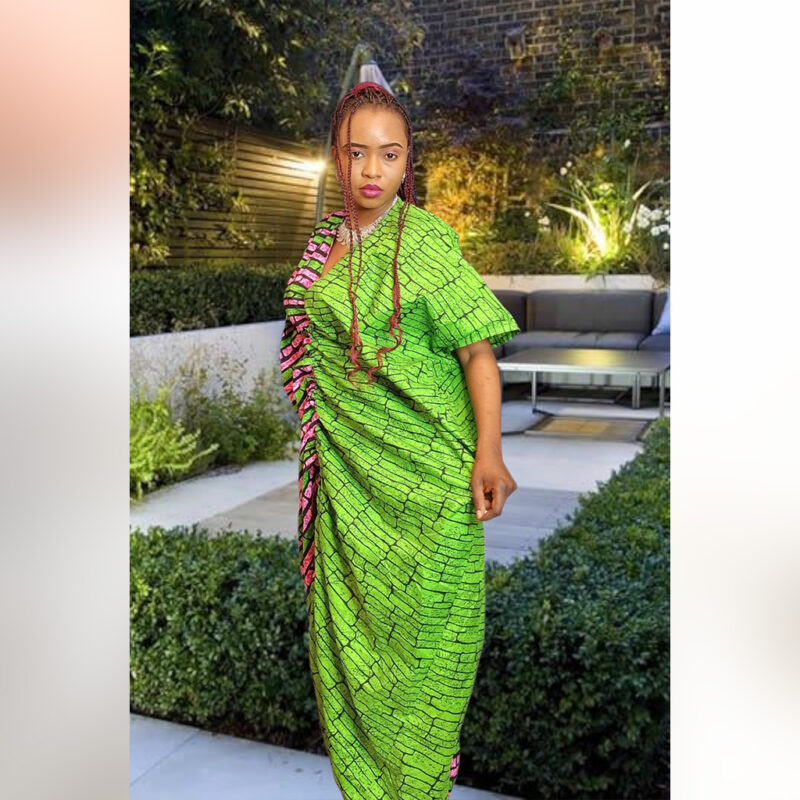 Omotayo: Dual-Tone Boubou Kaftan – Pink & Green Ankara Print - Image 6